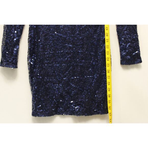 Club L Bodycon All Over Sequin Short Dress‎ Women 8 Open Cowl Back Side Zip Blue - Picture 4 of 16